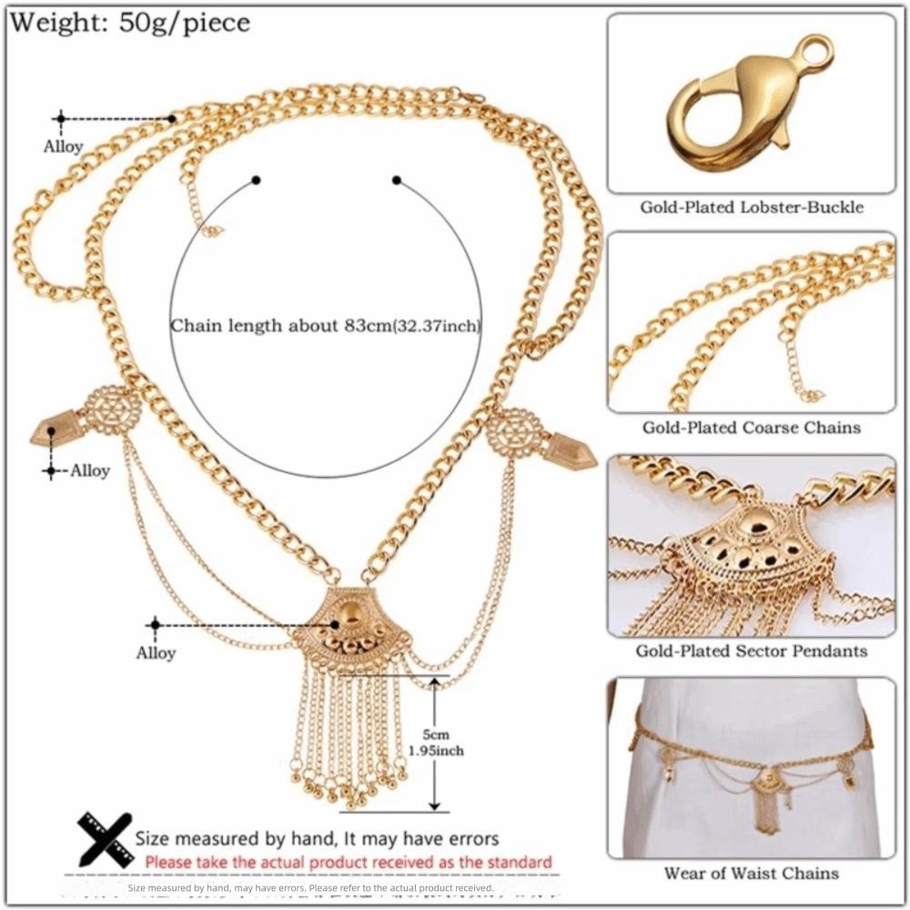 Fan-shaped Pendant Belly Chain Decorative Layered Tassels Body Chain Waist Chains Ornaments Gift