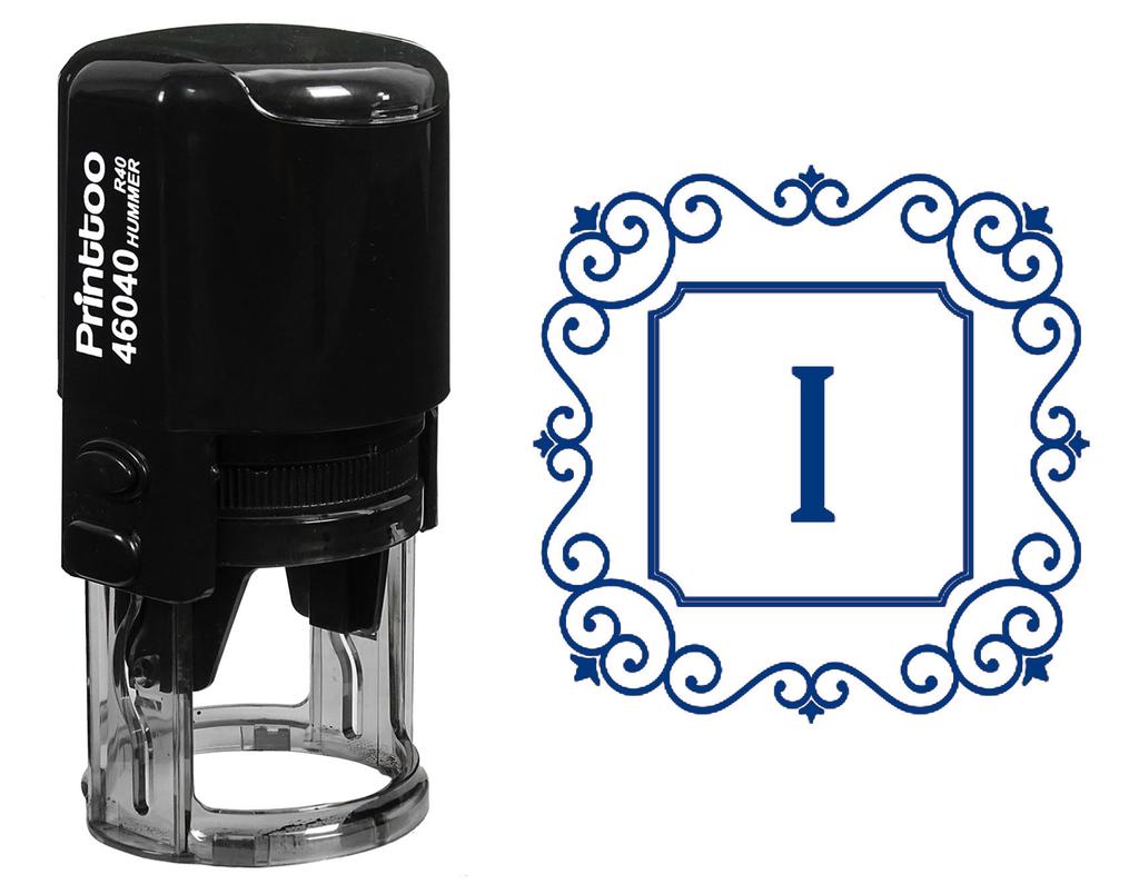 Printtoo Self Inking Rubber Stamp Square Swirl Border I Alphabet Monogram Initial R-40 Office