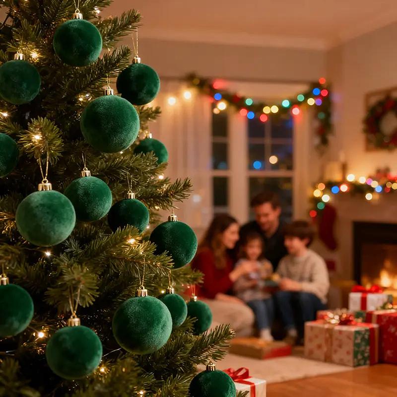 5/10Pcs Velvet Christmas Ball Ornaments Red White Xmas Tree Hanging Pendants Diy Home Party Christmas Decoration  Year Gifts