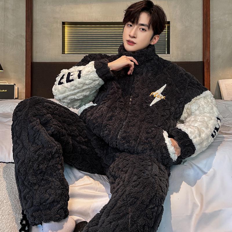 Men's Three-Layer Thickened Cotton Winter Pajamas - Warm, Simple, Luxury, and Suitable for Indoors and Outdoors.