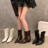 Design Sexy Pointed Toe Belt Buckle Women Ankle Boots Fashion Side Zipper Thick Heels Short Boots New Trousers Boots Party Shoes