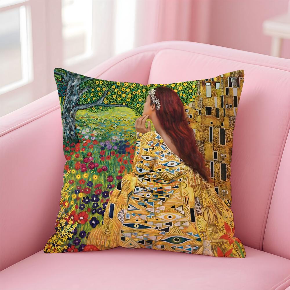 Art Gorgeous GGustav KKlimt Oil Painting Cushion Cover Pillow Case Soft Skin Friendly Fabric Comfort Concealed Zipper