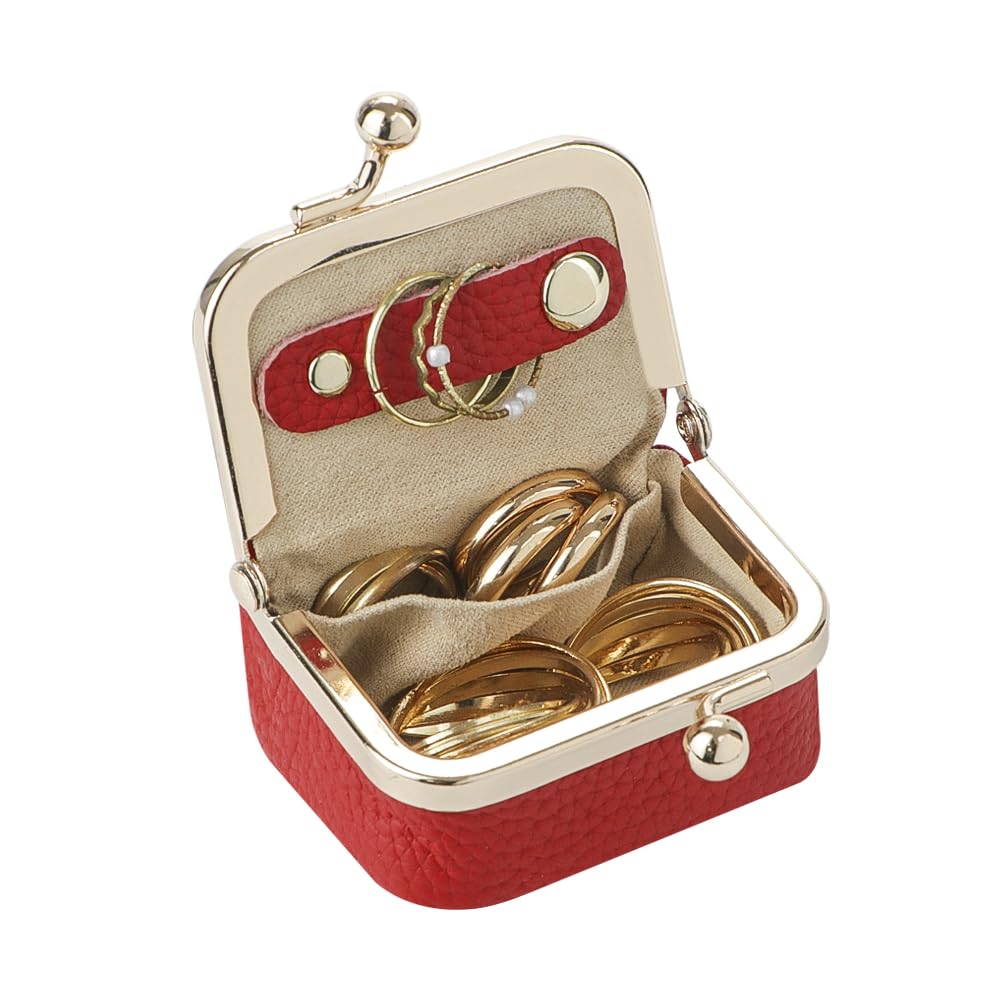 Royal Bagger Genuine Leather Mini Jewelry Box Women's Coin Purse Solid Color Kiss Lock Change Pouch Casual Style Small Storage Bag for Women 1894
