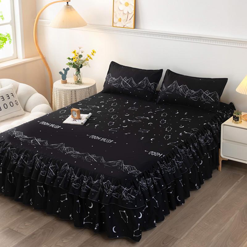 Skin-Friendly Non-Slip Fitted Bed Skirt and Mattress Protector for 1.8m Double Bed