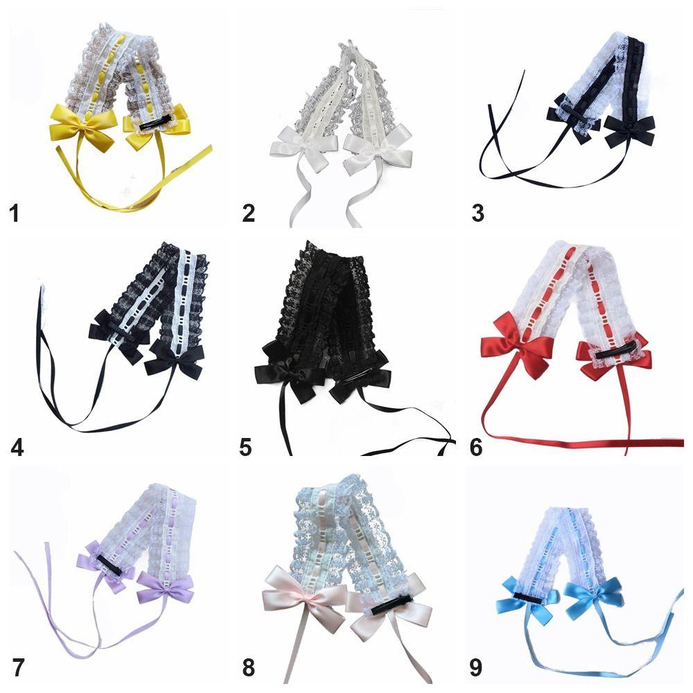 Многоцветная повязка на голову в стиле Лолиты с зажимами, милая кружевная повязка для волос, подарочный головной убор с бантом и лентой, женский головной убор