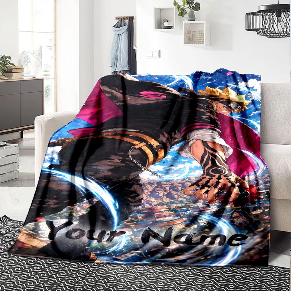 Naruto Character Customize Your Name Blanket Multi-purpose Personalized Blanket Soft Warm Cozy for Bed Livingroom Sofa Seaside Four Seasons Universal