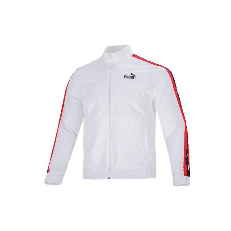 Puma Blocking Tape Woven Casual Sports Breathable Stand Collar Jacket Men Outerwear White 536780-02
