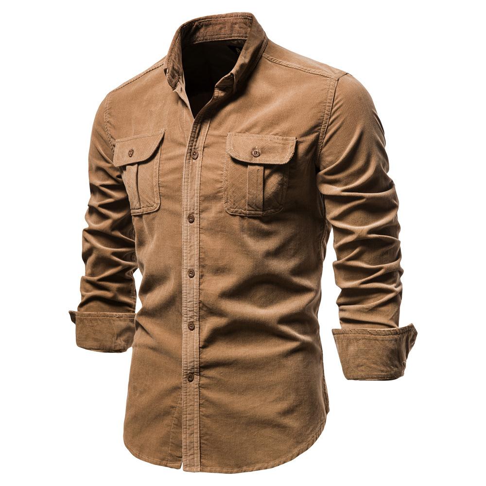 Men's Autumn Cotton Base, Corduroy Men's Business Shirt Slim Casual Shirt Men's New Long Sleeve Jacket
