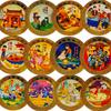 Commemorative Medal of Chinese Traditional Festival, Colored Gold, Mid-Autumn Festival, Loong Boat Festival, Double Ninth Festival, Qixi Festival