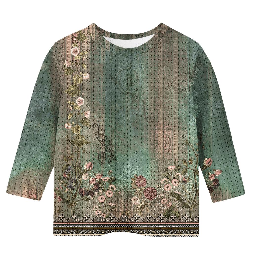 Топы с принтом для девочек 5-16 лет с круглым вырезом и рукавами 3/4 Футболки Модные топы Наряды Футболки