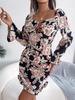 Women's New High Waisted Sexy Dress In Autumn  Long Sleeved Short Skirts  Printing Temperament Bag Hip Dress