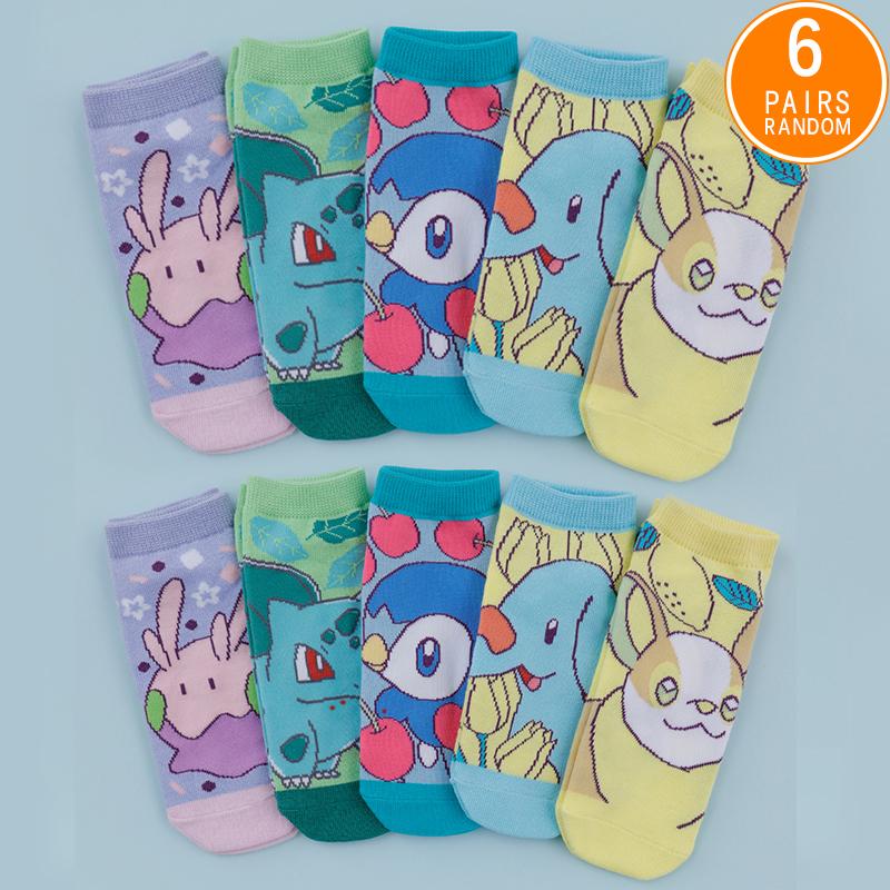 6 пар случайных комбинаций забавных мультяшных аниме-рисунков Pokémon для мужчин, удобные и мягкие повседневные носки для пар
