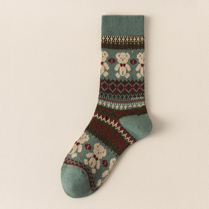Женские носки из гребенного хлопка до середины икры с двойной иглой - Милый и ретро стиль Мори для осени/зимы