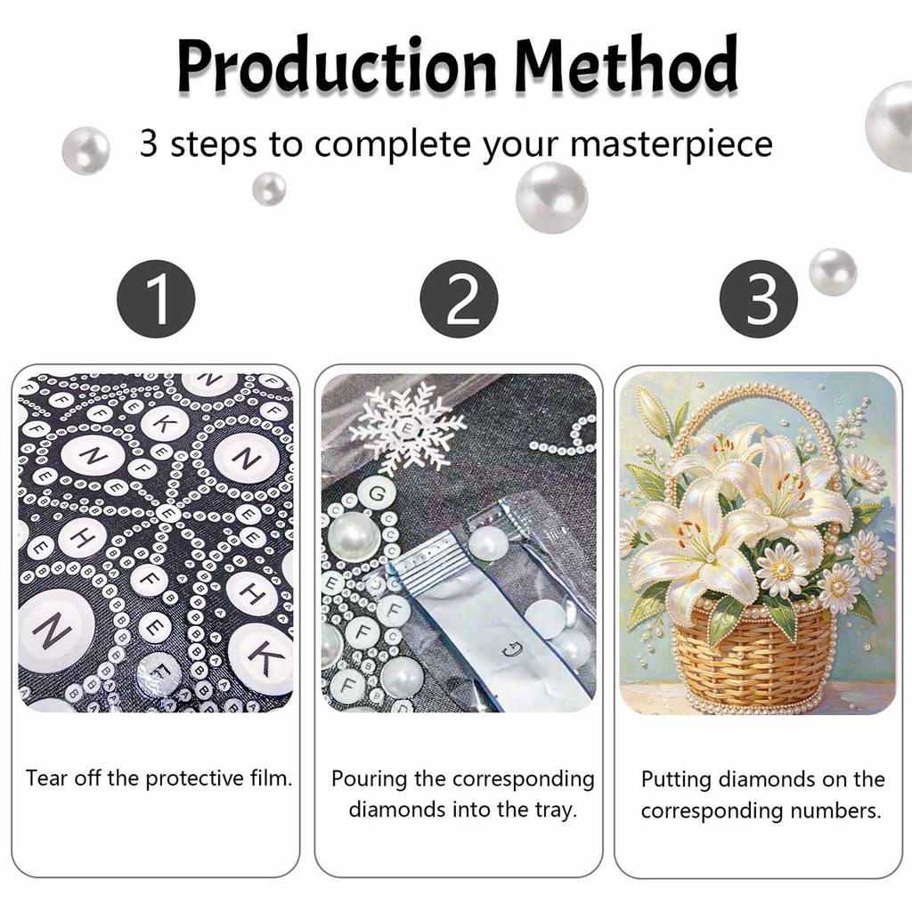 DIY холст для жемчужной живописи Дизайн корзины с лилиями Блестящий 3D-набор для бисерного искусства Творческое хобби для декора стены в гостиной