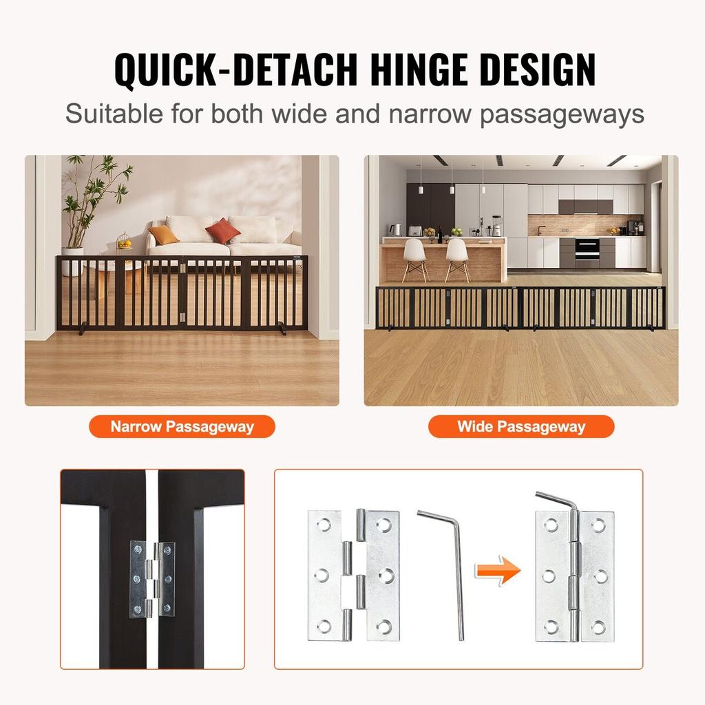 Free Standing Dog Gate, 24" H x 80.3" W Freestanding Pet Gate, 4 Panels Foldable Dog Gate for Wide and Narrow Passageways, Expandable Dog Barrier with