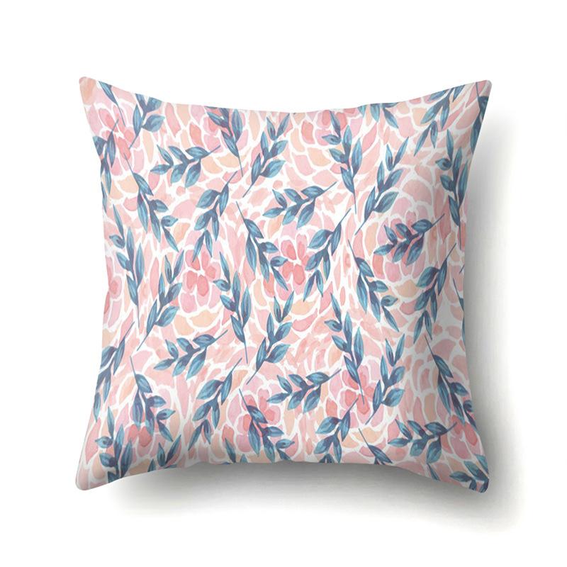 Polyester Pillowcase Ins Style Plant Flowers Nordic Printed Peach Leather Velvet Cushion Cover Sofa Waist Cushion Cover