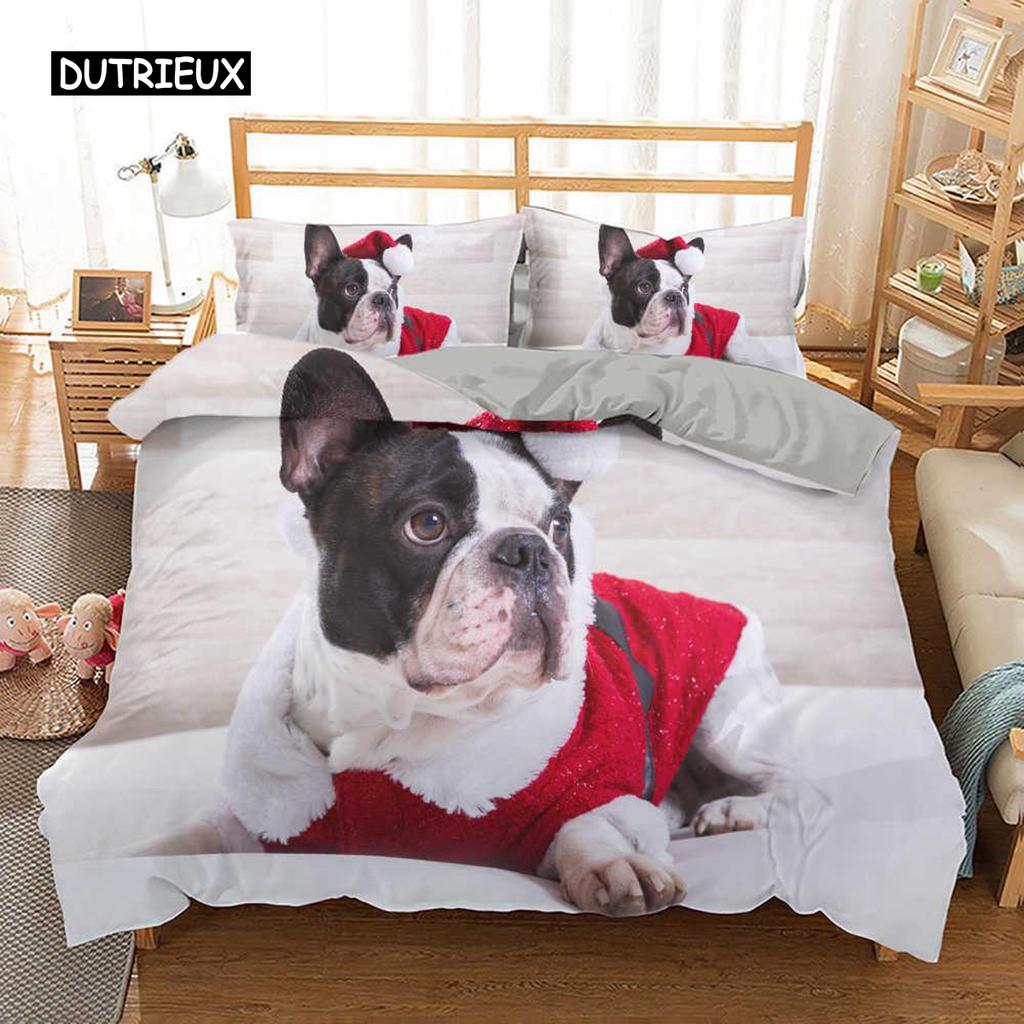 Комплект постельного белья с изображением французского бульдога размера King Size, милый комплект постельного белья с изображением щенка и животных для детей-подростков из полиэстера, 2/3 шт., мягкое одеяло