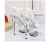 Сандалии на высоком каблуке, модельная женская обувь, пикантные непромокаемые женские сандалии с кристаллами, серия 181, каблук 17 см, платформа 7 см, LFD