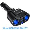 Car Socket Splitter Charger Dual USB QC 3.0 Quick Charge 12V Auto FM Transmitters Bluetooth Hands-free Call Sockets