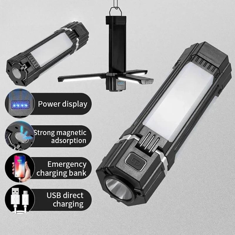 Hight Brightness Rechargeable Outdoor Camping Light Tent Lamp Portable Foldable Flashlight Emergency Power Bank Work Floodlight