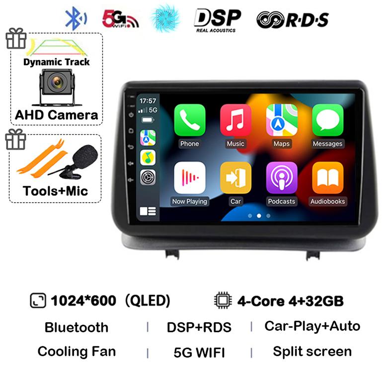 Android 14 Автомобильный Carplay Для Renault Clio 3 CLIO 3 2005-2014 WIFI+4G Автомагнитола Навигация GPS Стерео Видеоплеер Камера 360 DSP