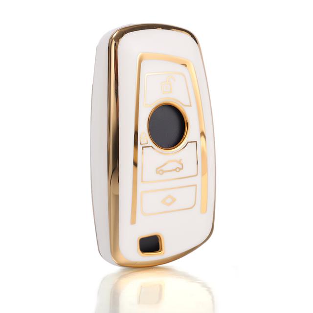 Car Remote Key Case Holder Gold Frame Design Auto Car Keys Shell TPU 4 Button Keychain for BMW A Series B Series Accessories