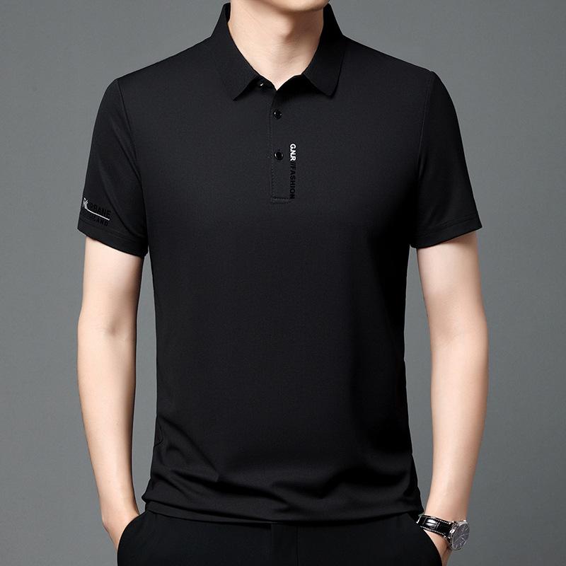 Men Solid Color Short Sleeve Polo Shirt with Letter Print