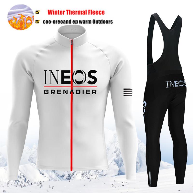 INEOS Team Winter Cycling Jersey Set Thermal Fleece Men Cycling Long Sleeve Bicicleta Set MTB Road Bike Clothing Suit Bib Pants