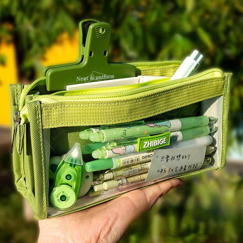 Шестислойная большая вместительная сумка-карандаш, канцелярские принадлежности, эстетический прозрачный пенал для девочек, пенал на молнии, школьные принадлежности