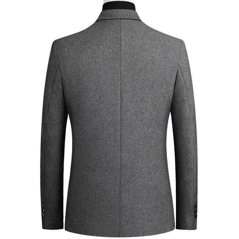 Autumn and Winter Men's Tweed Coat Slim Windbreaker Thickened Solid Color Coat Suit Plus Size