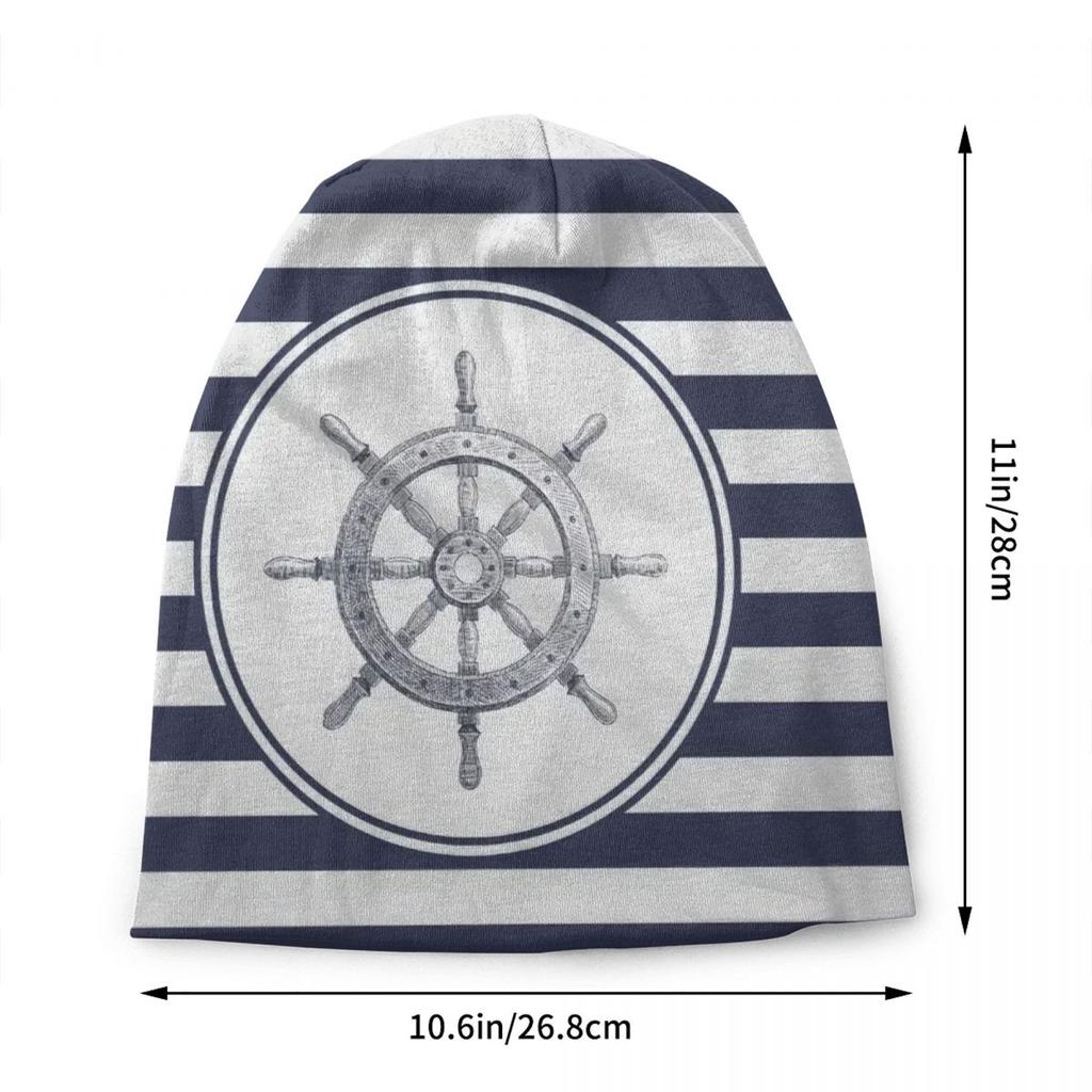 Navy Blue Nautical Wheel Anchor Skullies Beanies Caps Unisex Women Unisex Fashion Winter Warm Knitting Hat Adult Bonnet Hats