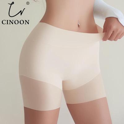 Женские бесшовные боксеры из ледяного шелка с высокой посадкой, однотонные защитные шорты, легкие и дышащие, интимные боксеры