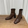 Винтажные женские ботильоны с квадратным носком и толстым каблуком, модные женские эластичные облегающие короткие ботильоны с квадратным носком, осенне-зимняя женская обувь