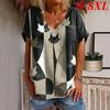 S-8XL Plus Size Fashion Woman T-shirt Women's Animal Cat Print V-neck T Shirt Female Clothing Oversized Summer Casual Tops Tees