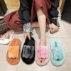 Plush Slippers Women Home Fashion Platform Fluffy Soft Fuzzy Cute Indoor Ladies Open Toe Slides Winter New Warm Cotton Flip Flop