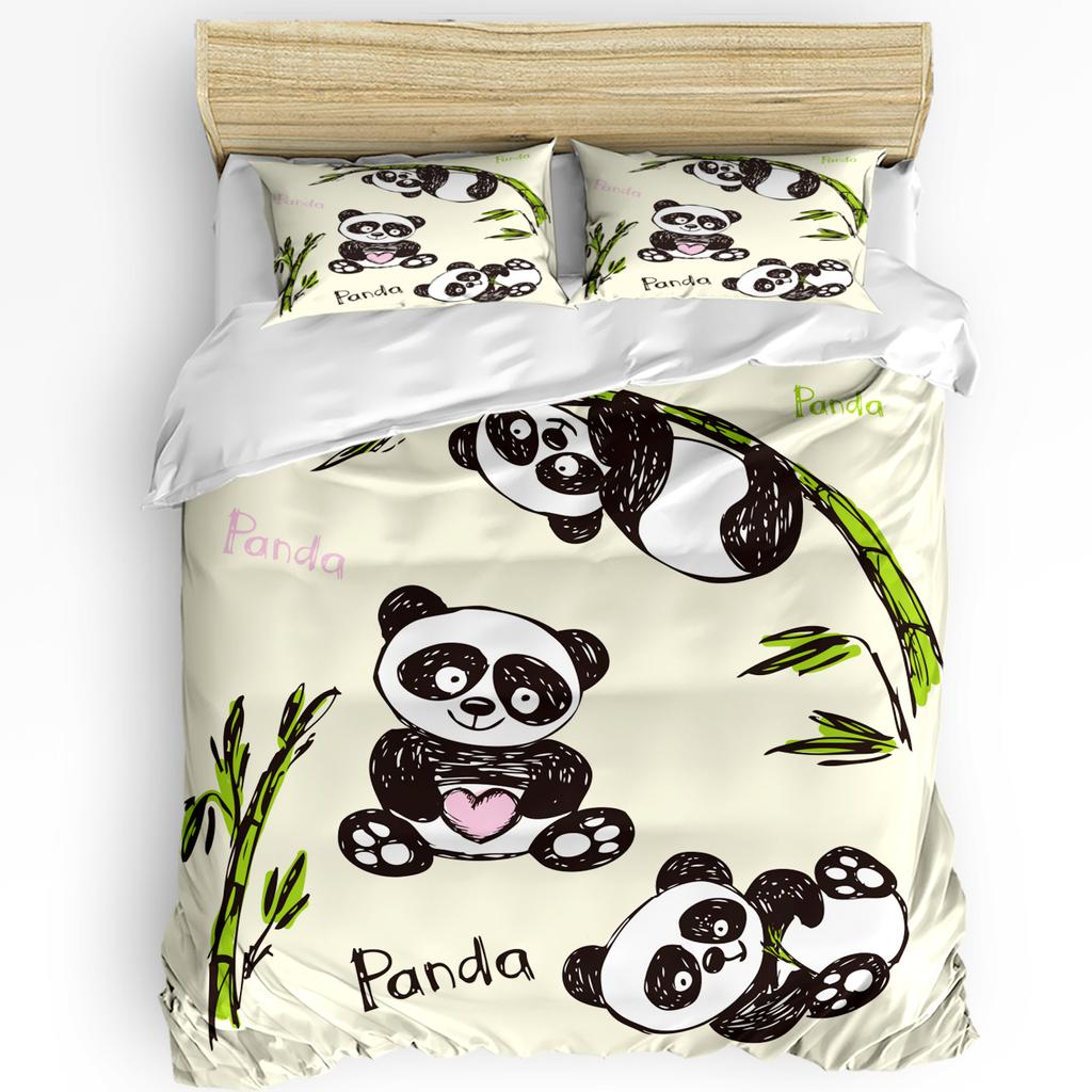Cartoon Kawaii Panda Duvet Cover Bed Bedding Set Home Textile Quilt Cover Pillowcases Bedroom Double Bedding Set No Sheet