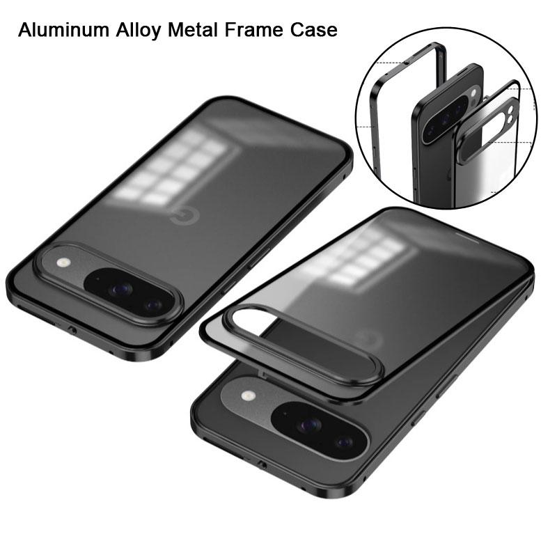 Ударопрочный чехол для телефона Google Pixel 9 Pro XL с металлической рамкой из алюминиевого сплава, матовая прозрачная акриловая задняя крышка для Pixel 9Pro