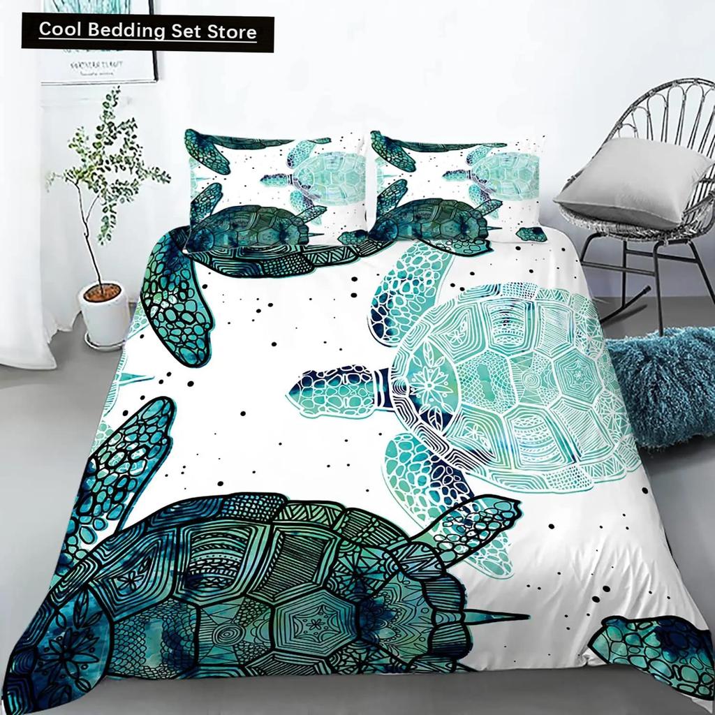 Sea Turtle Duevt Cover Set King Size Ocean Turtle Themed Comforter Cover for Teens Boys and Girls Soft Polyester Quilt Cover