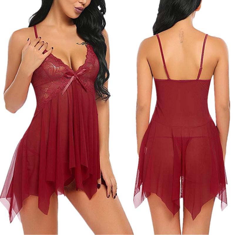 New Sling Lingerie for Women Deep-V Lace Babydoll Sleepwear Boudoir Outfits Plus Size