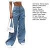 Women Jeans High Waist Button Zipper Fly Straight Wide Leg Denim Pants with Multi Pockets
