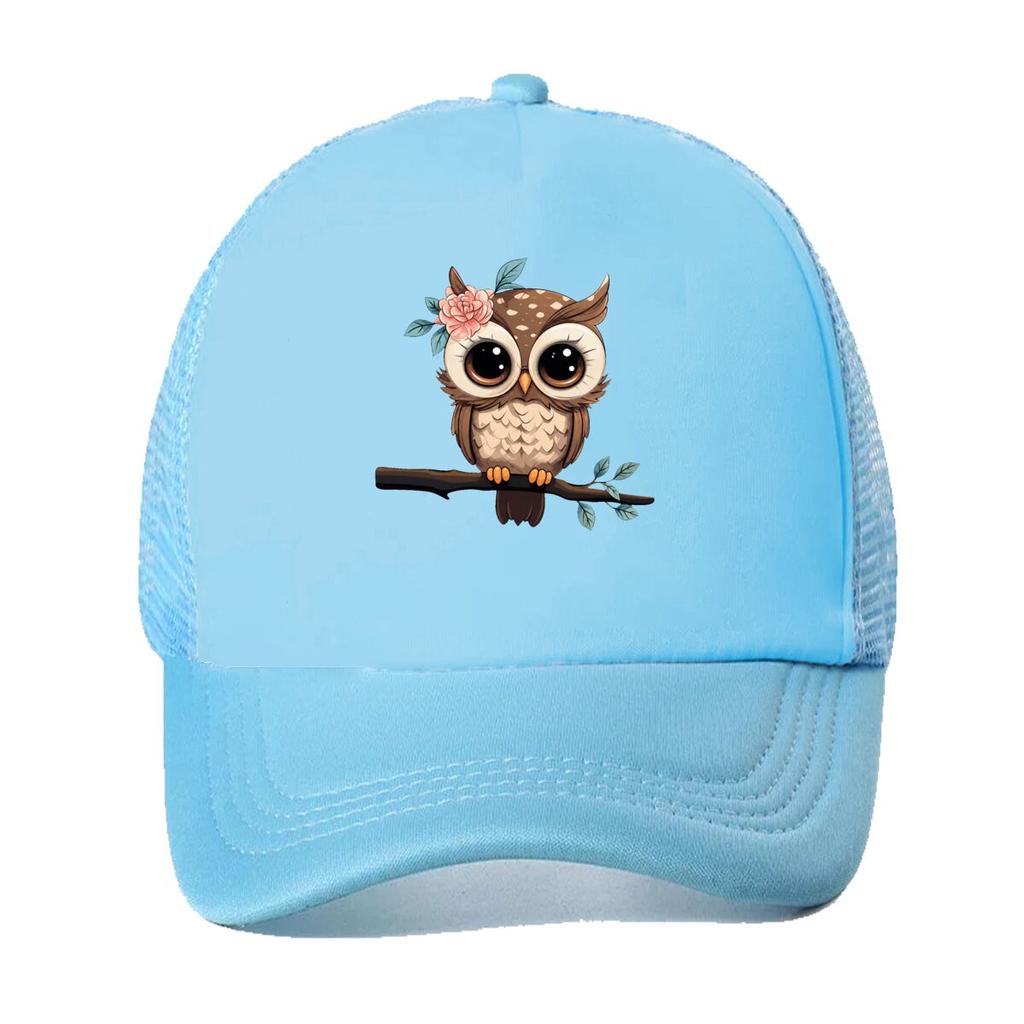 Cute Big Eyed Owl Floral Branch Illustration Mesh Baseball Cap For Womens Unisex FeUnisex Beach Dad Hat Hip Hop