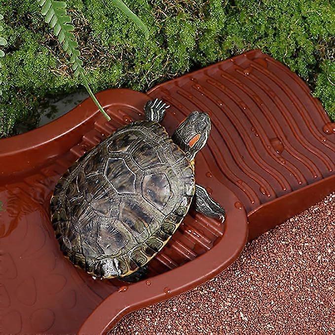Terrestrial Turtle Feeding Bowl, Water Dish Pool Turtle Basin with Ramp, Reptile Water Bowl with Ladder, Shower Basin for Terrace