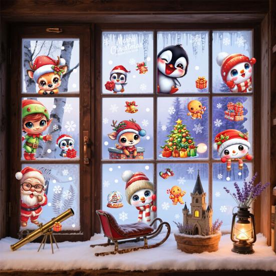 9 Sheets/Set Christmas Window Cling Removable Waterproof PVC Winter Merry Christmas Static Glass Sticker Holiday Party Decoration Decal