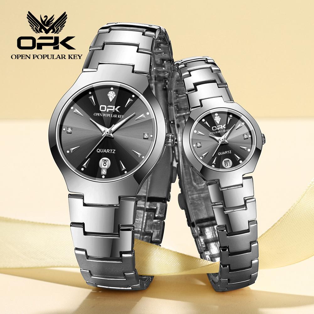 OPK Couple Watch Classic Fashion Waterproof Glow Quartz Watch Band Luxury Date Week Men's and Women's Couple Watches