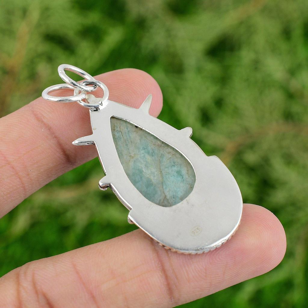 Daughters Day Deal 925 Sterling Silver Amazonite Stone Sister Pendant Jewelry