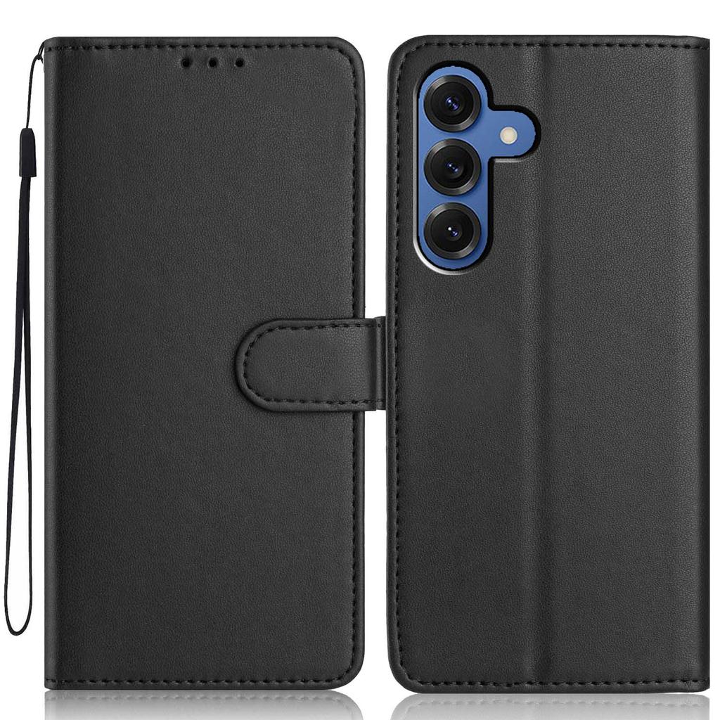 For Samsung Galaxy A56 5G Wallet Case with Strap/Multiple Card Slots Solid Color Leather Stand Phone Cover