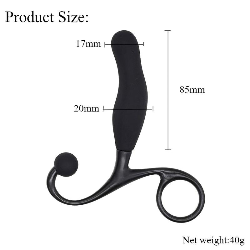 Black Silicone Prostate Massager Plug for Men Curved P-Spot Anal Plug with Ring Handle Male Anal Training Sex Toy