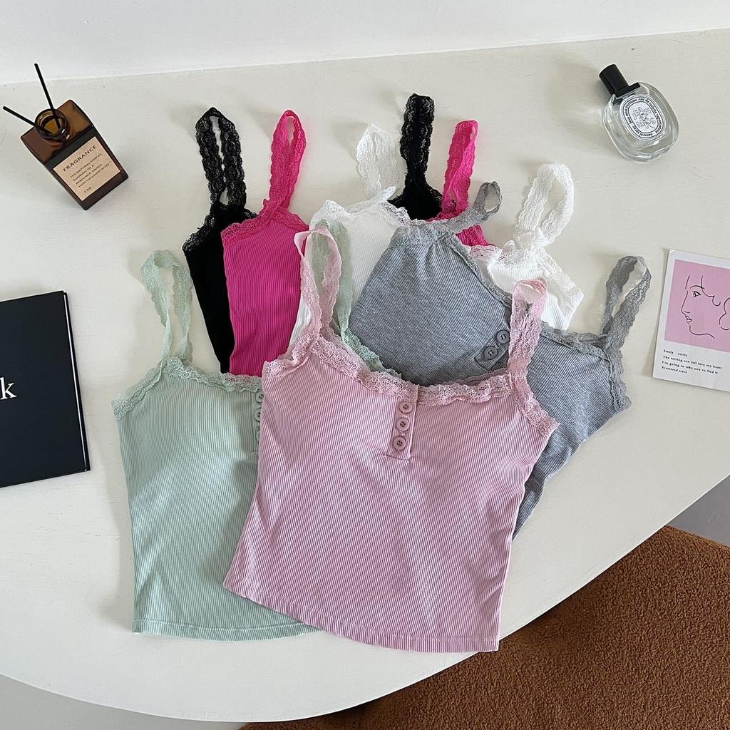 Рубчатый топ на бретельках, кружевной укороченный топ с лямкой на шее, женские летние майки на пуговицах с открытой спиной, модный вязаный топ, женский укороченный жилет без рукавов