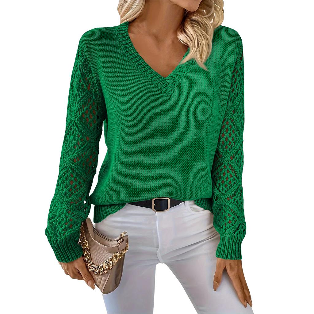 Women's Fashion Casual V-Neck Long Sleeve Loose Personalized Solid Color Sweater