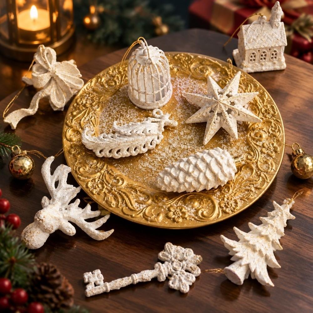 Textured Surface Xmas Hanging Pendants Assorted Shapes Christmas Baubles Christmas Tree Decor